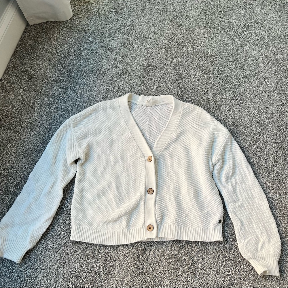 Roxy Cream Button-Front Cropped Cardigan